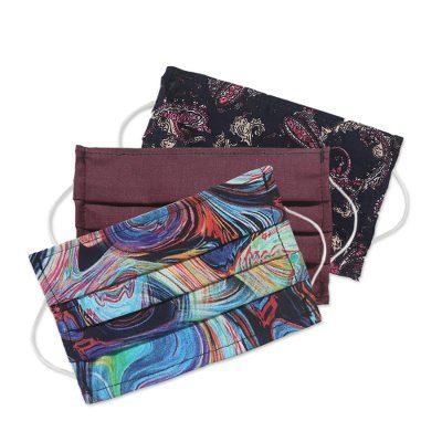 Island Trends,'Three Assorted Single Layer Cotton Print Elastic Loop Masks'