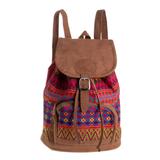 Flowers of Comalapa,'Zigzag Motif Handwoven Cotton Backpack from Guatemala'