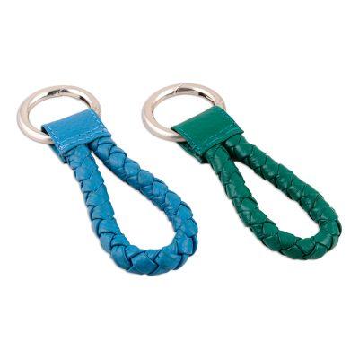 Trendy Duo,'Braided Leather Key Fobs (Pair)'