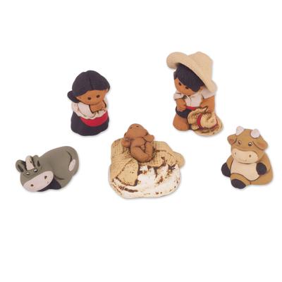 Christmas in Characato,'Six Piece Petite Ceramic Nativity Scene from Peru'