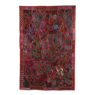 Russet Paisleys,'Recycled Patchwork Paisley Wall Hanging in Russet from India'