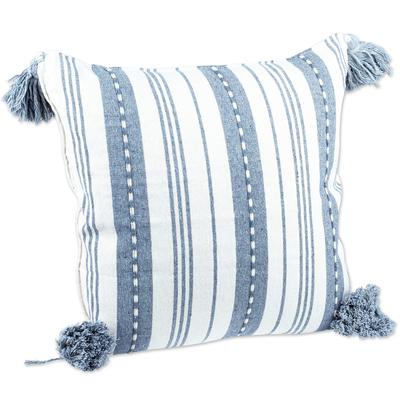 Vertical Ecru Elegance,'Vertical Striped Handloomed Cushion Cover from Mexico'