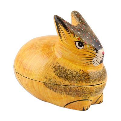 'Hand-Painted Papier Mache Rabbit Decorative Box from India'