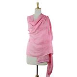 Cotton and silk blend shawl, 'Pink Paisley Dreams'