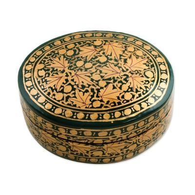 Serene Viridescence,'Gold and Green Papier Mache Decorative Box from India'