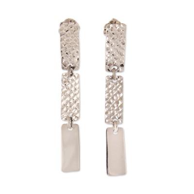 Textured Links,'Textured Sterling Silver Dangle Earrings Made in Peru'
