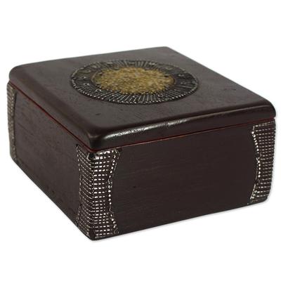 Ghanaian Keepsake,'Hand Made Wood Box Aluminum Accent from Ghana'