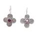 Spring of Perseverance,'Floral Sterling Silver Drop Earrings with Garnet Jewels'