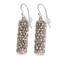 Silvery Pillars,'Miyuki Glass Bead Basket Like Dangle Earrings in Silver Tone'