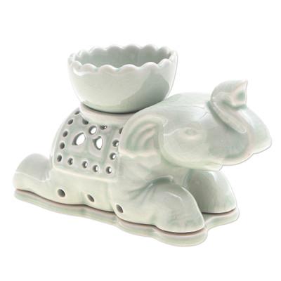 Royal Elephant,'Handcrafted Celadon Oil Warmer'