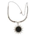 Dark Sunrise,'Black Agate Sun Pendant Necklace from Brazil'