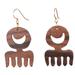 Brown Comb,'Comb-Shaped Ebony Wood Dangle Earrings from Ghana'