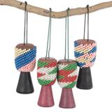 Beaded Drums,'Recycled Glass Wood Beaded Drum Ornaments (Set of 4)'