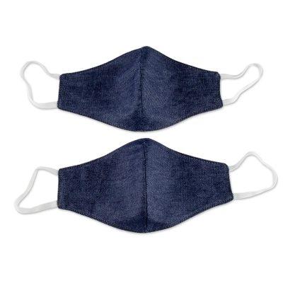 'Dark Blue Cotton Denim Three-Layer Face Masks Large (Pair)'