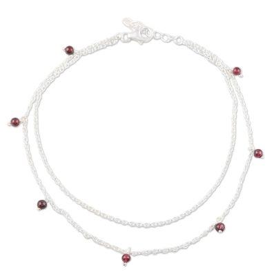 Dancing Berries,'Garnet and Sterling Silver Anklet...