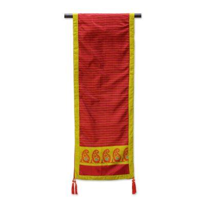 Regal Holiday in Crimson,'Jacquard Silk Table Runner in Crimson and Honey from India'