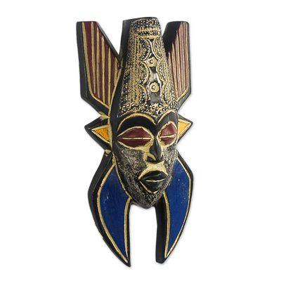 Saha,'Multicolored African Wood Wall Mask'