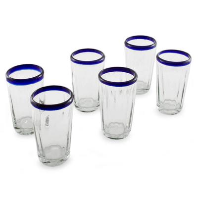 'Cobalt Groove' (set of 6) - Handmade Glass Recycled Juice Drinkware