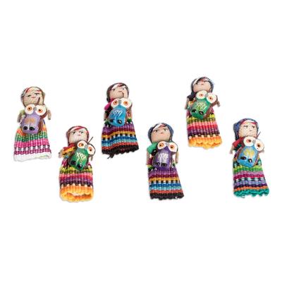 Sharing Wisdom,'Set of 6 Cotton Decorative Dolls Handcrafted in Guatemala'