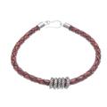 Ties of the Earth,'Brown Leather Braided Bracelet with Sterling Silver Pendants'