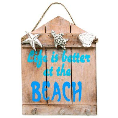 Life is Better at the Beach,'Beach and Nautical Distressed Wood Coat Rack from Indonesia'