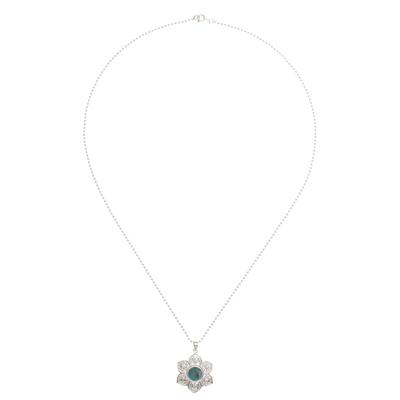 Chakra Spirit,'Turquoise and Sterling Silver Floral Necklace'