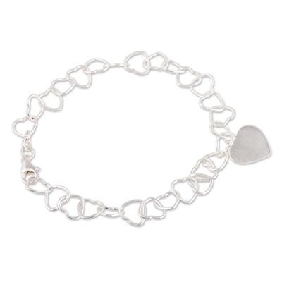 Many Hearts,'Heart-Shaped Sterling Silver Link Bracelet from India'
