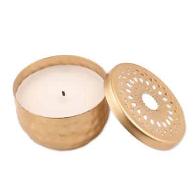 Dancing Light,'Gold Finish Tealight Candle and Holder with Jali Cutouts'