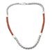'Men's Brown Leather-Accented Sterling Silver Chain Necklace'