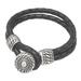 Balinese Reign,'Men's Leather Braided Strand Bracelet with 925 Silver Accent'