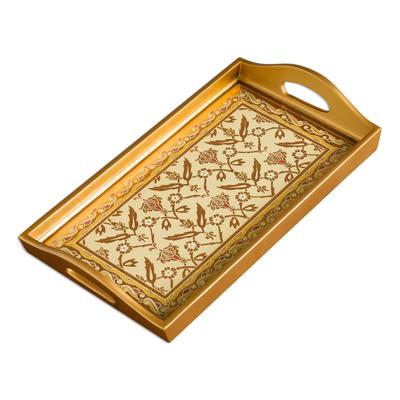 Golden Colonial,'Gold-Tone Reverse-Painted Glass Tray from Peru'