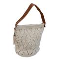 Diamond Crochet in Ivory,'Crocheted Cotton Bucket Bag in Ivory from Brazil'