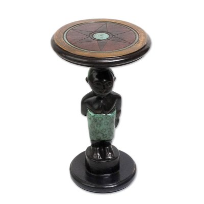 Hardworking Mother,'Cedar Wood Mother and Child Accent Table from Ghana'