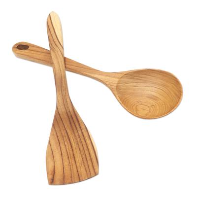 Warm Kitchen,'Hand Made Teak Wood Utensil Set from Bali (Pair)'