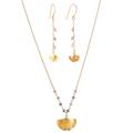 Golden Ginkgo,'22k Gold-Plated Iolite Leafy Jewelry Set from India'