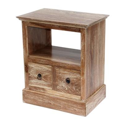 Tabanan Classic,'Handmade Carved Natural Teak Wood Nightstand With Drawers'