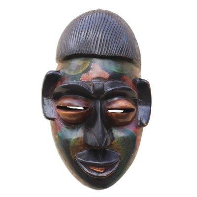 Colorful Ewe,'Multicolored African Wood Mask Crafted in Ghana'