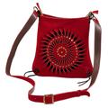 Warm Spiral,'Suede Shoulder Bag in Red with Adjustable Strap from Peru'