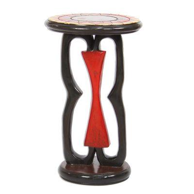 Nkonsonkonson Pride,'Adinkra-Themed Sese Wood Accent Table from Ghana'