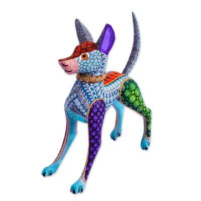 Mexican Hairless Dog in Jade,'Blue Copal Wood Mexican Hairless Dog Alebrije from Mexico'