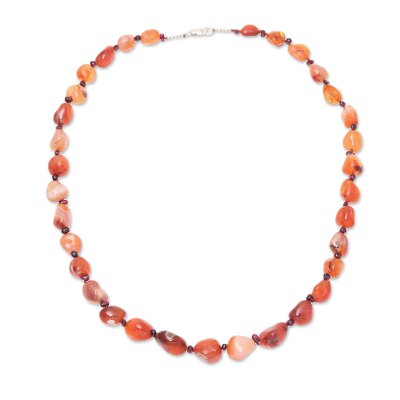Set Ablaze,'Onyx and Garnet Beaded Long Necklace from India'
