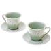 Waving Grains,'Handcrafted Celadon Green Ceramic Cups and Saucers (Pair)'