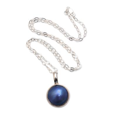 Ocean Orb,'Blue Cultured Pearl Pendant Necklace from Bali'