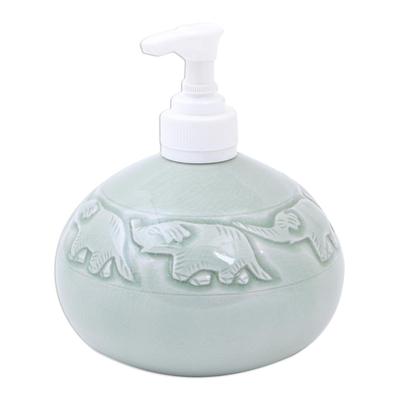 Elephant Bath,'Hand Crafted Celadon Ceramic Soap Dispenser'