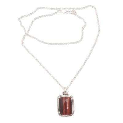 Red Rectangle,'Rectangular Red Tiger's Eye Pendant Necklace from Bali'