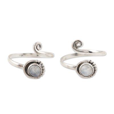 Gemstone Spiral in Mist,'Rainbow Moonstone and Sterling Silver Toe Rings (Pair)'