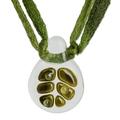 Green Dewdrop Leaf,'Clear Drop Shaped Glass Pendant Necklace with Braided Cord'