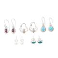 Gem Trends,'Set of 5 Gemstone Earrings Crafted from Sterling Silver'