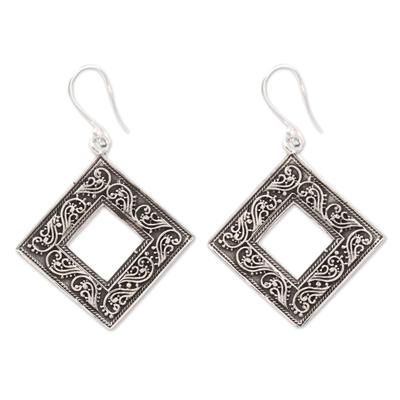 Classic Kites,'Vine Pattern Sterling Silver Dangle Earrings from India'