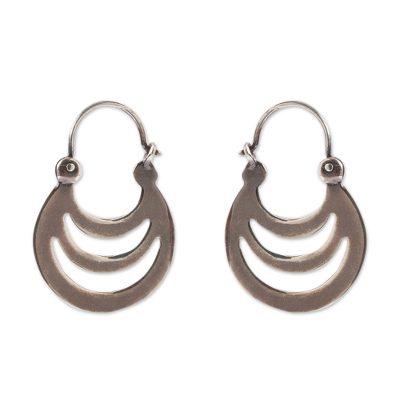 'Crescent-Shaped Sterling Silver Hoop Earrings from Mexico'